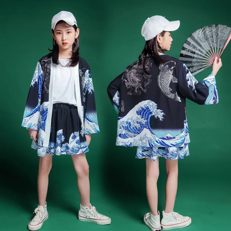 Детская Одежда для танцев летние топы-кимоно в японском стиле новый кардиган с