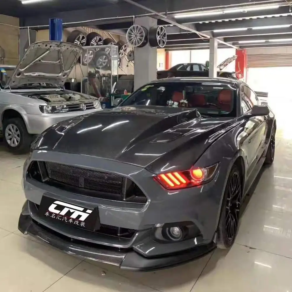 Чехол для переднего бампера двигателя из углеродного волокна подходит Ford Mustang 2015