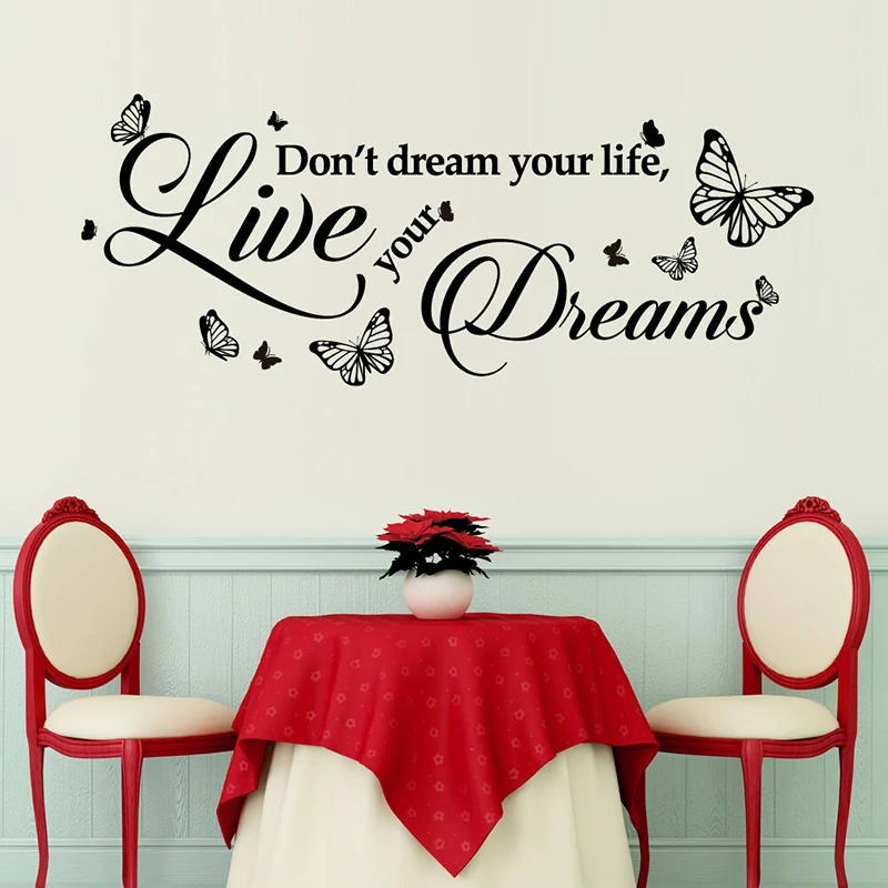 

Live Your Dreams Quote Butterfly Wall Sticker Kids Room Nursery Family Love Animal Words Wall Decal Bedroom Vinyl Decor