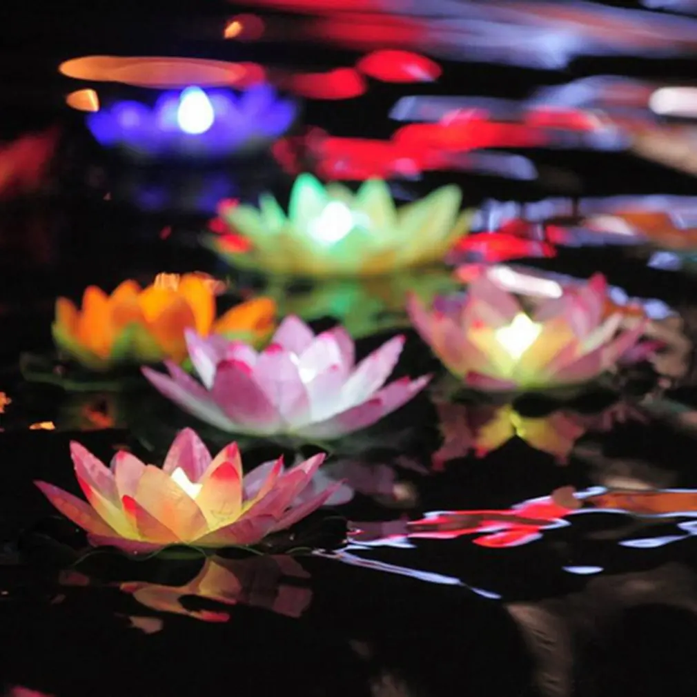 

LED Artificial Lotus Lamp Colorful Changed Floating Flower Lamps Water Swimming Pool Wishing Light Lanterns Party Supply Decor
