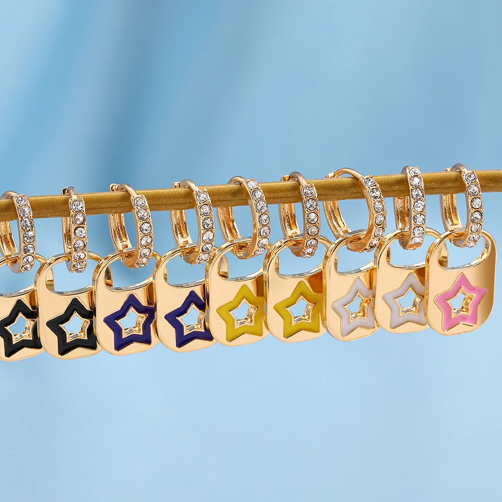 

Серьги-кольца женские с эмалью и фианитом