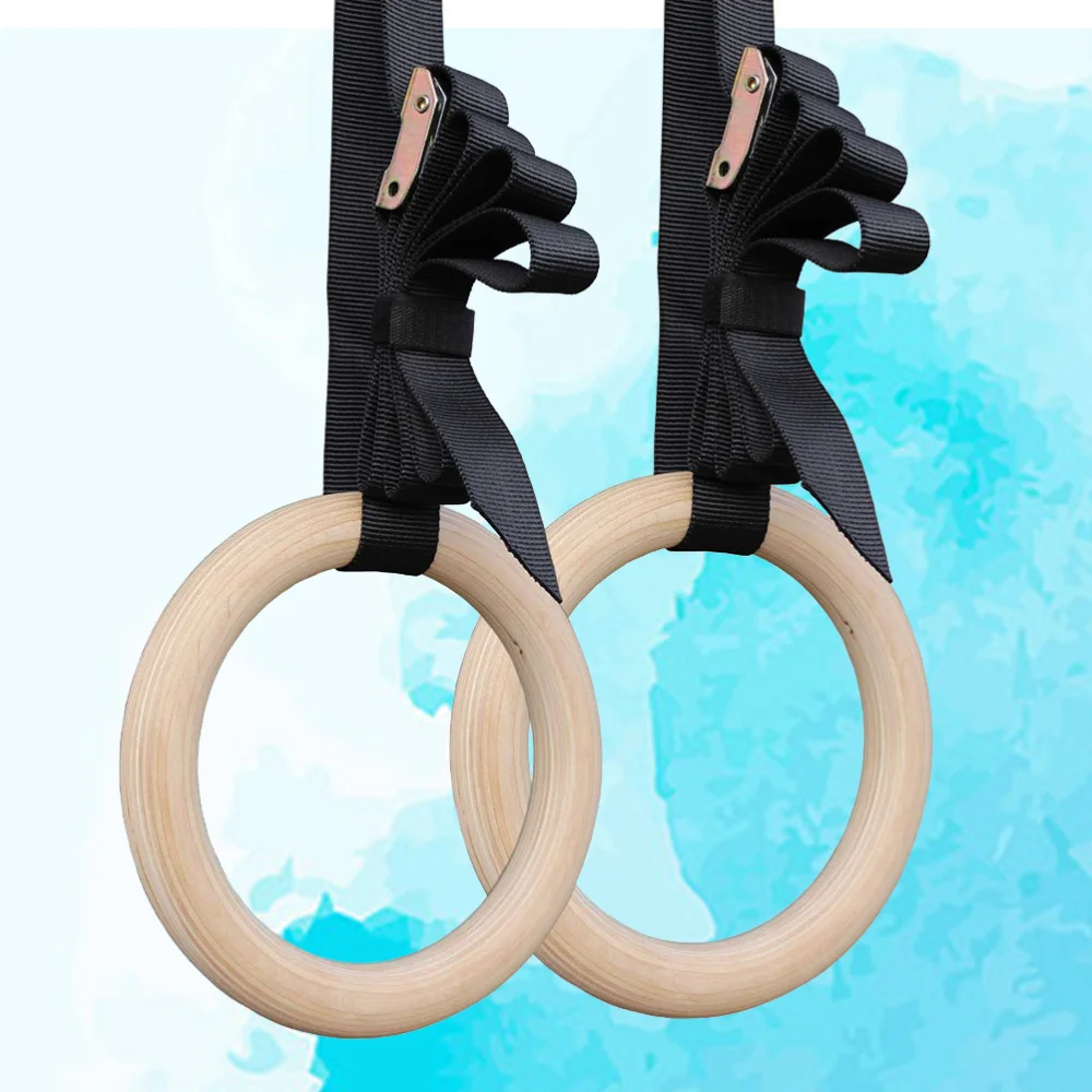 

A Pair of Gymnastic Rings Wooden Fitness Rings with Adjustable Straps for Full Body Strength and Muscular Bodyweight Training Cr