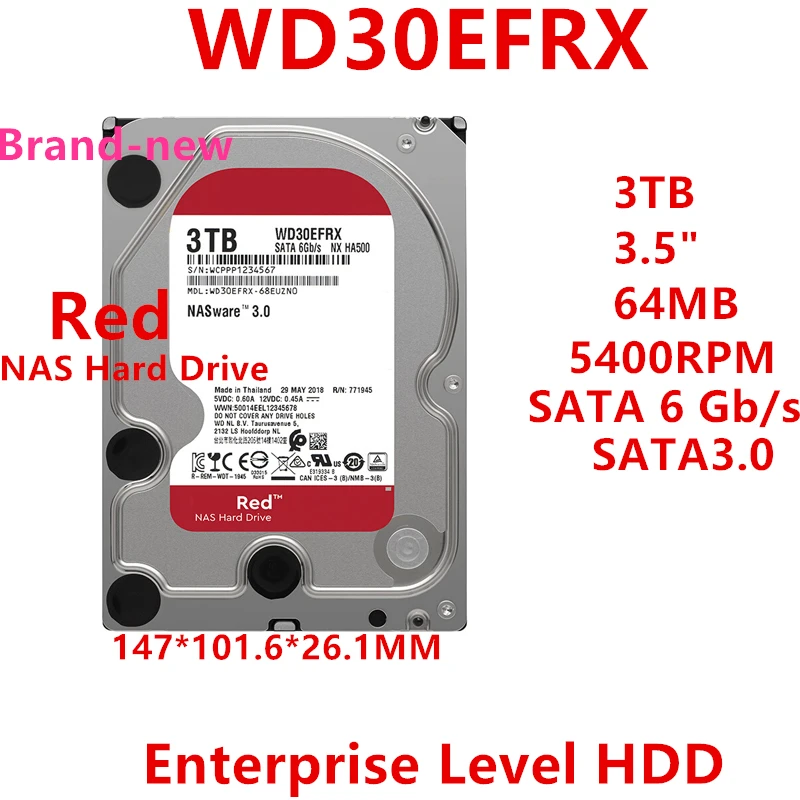 

New Original HDD For WD Brand Red 3TB 3.5" SATA 6 Gb/s 64MB 5400RPM For Internal Hard Disk For NAS Hard Drive For WD30EFRX
