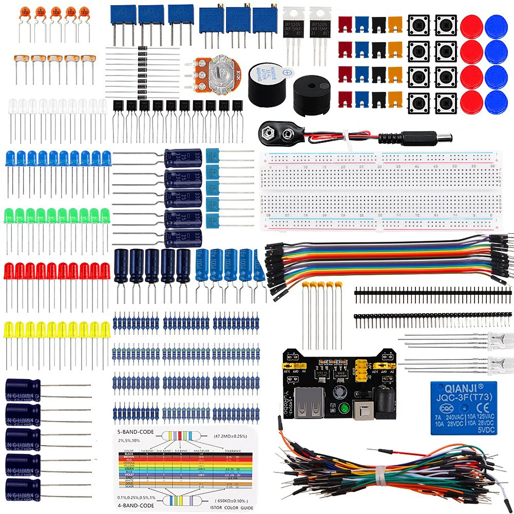 

Electronic Component Super kit with Jumper Wires Resistor Transistor RGB Capacitor LED Buzzer Switch Potentiometer for Arduino