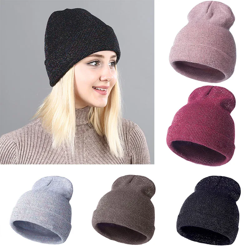 Модная блестящая женская шапка с золотой серебряной проволокой теплые зимние