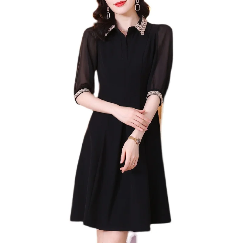 

COIGARSAM 3XL Plus Size Fashion Three Quarter Sleeve Women dress New Dresses Black 332