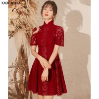 kaunissina lace cheongsam dresses woman party wear formal gowns short embroidery chinese traditional style cocktail dress