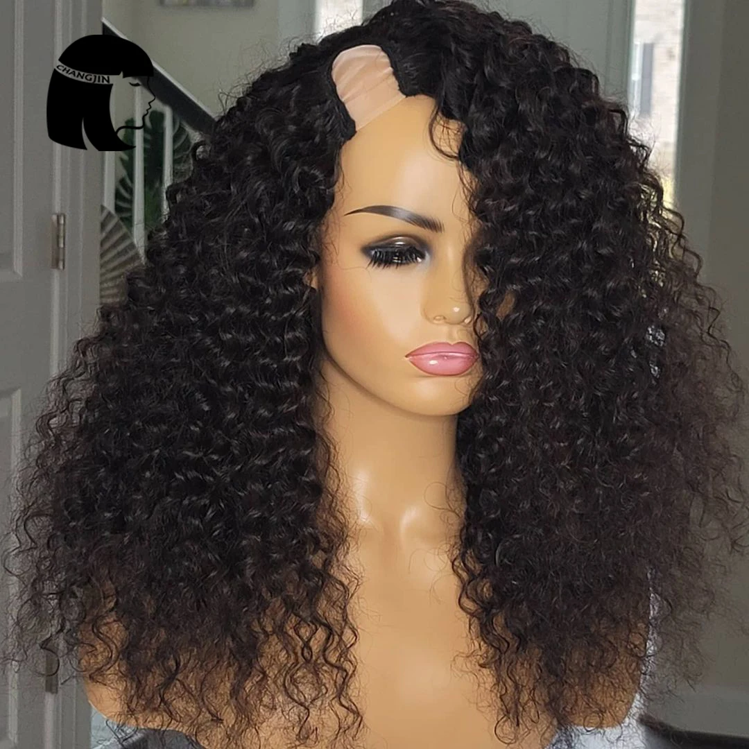 Kinky Curly 2*4 U Part Machine Made Wigs For Women Human Hair
