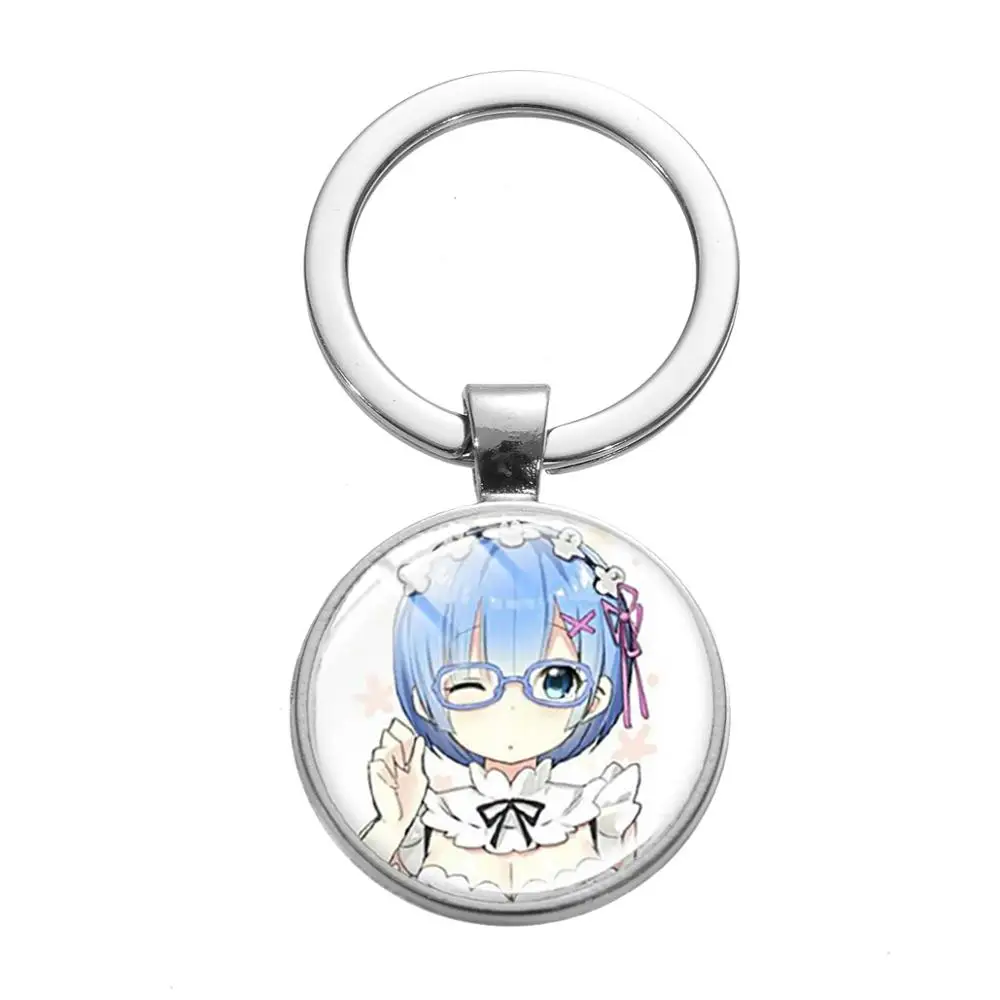 SONGDA Re Zero Starting Life in Another World Keychain Ram Rem Emilia Cartoon Pattern Handmade Glass Gem Key Chain Fans Souvenir | Украшения