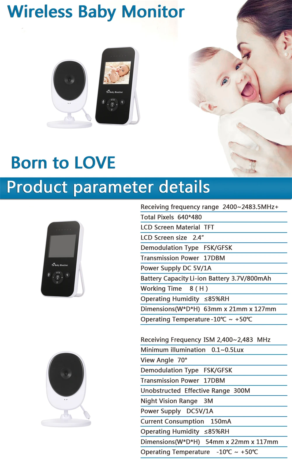 

2.4 Inch Wireless Video Baby monitor newborns Digital Babysitter Audio Night Vision Temperature Baby Sleeping Monitor