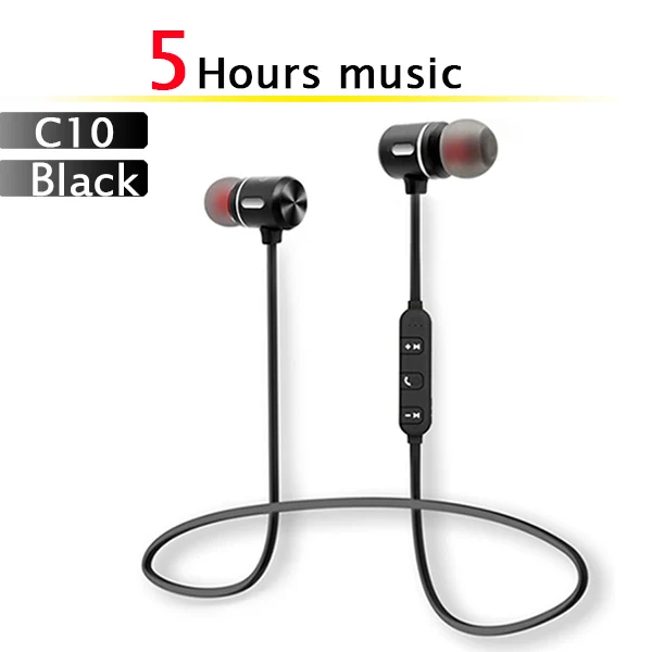 C10-black-5h Беспроводные Bluetooth наушники, спортивные магнитные наушники, задняя подвеска, Bluetooth гарнитура для мобильного телефона - Цвет: C10-black-5h