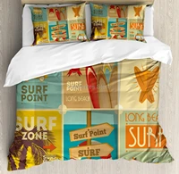 lunarable surf duvet cover set retro posters group summer vacation theme hobby water sports california beach decorative 3 piec