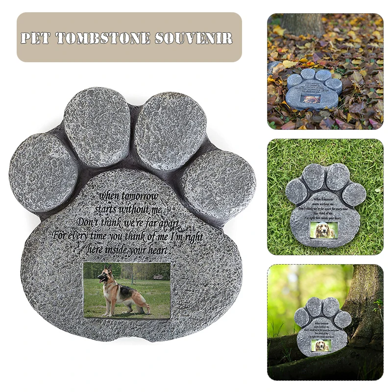 

Paw Print Dog Memory Stone with Photo Frame Resin Crafts for Indoor Outdoor Decoration Pet Gravestones Pet Memorials Hot