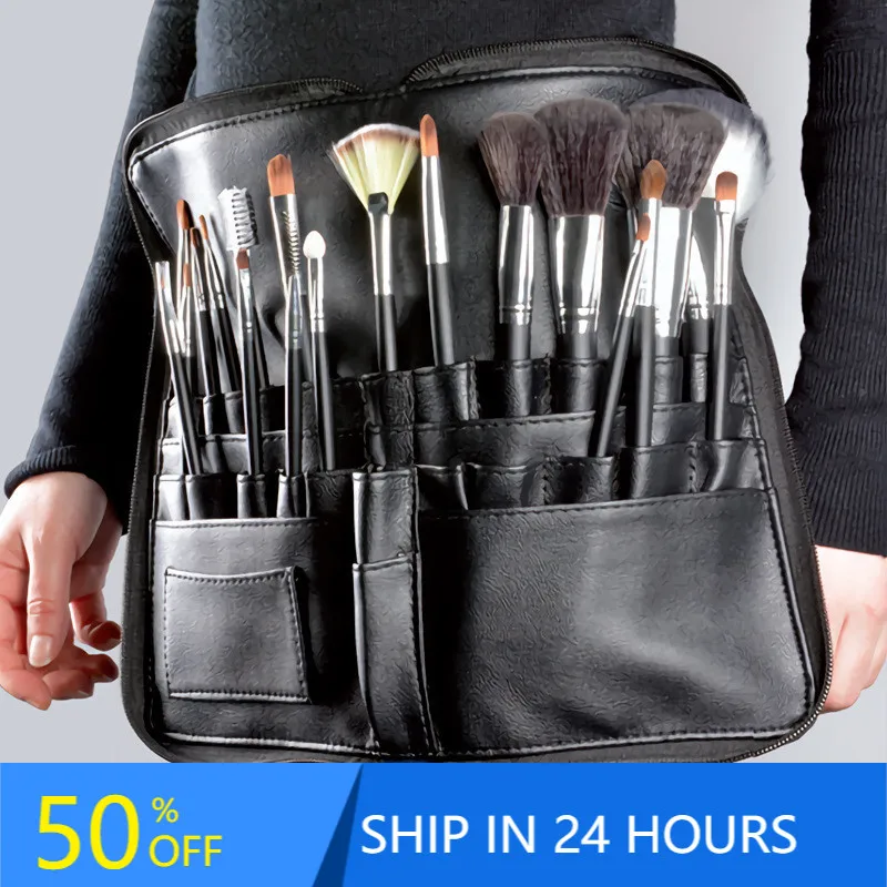 

Multi-function Portable PU Cosmetic Bag Large Capacity Makeup Brush Bag With Zipper Belt For Professional Makeup Artist 25#