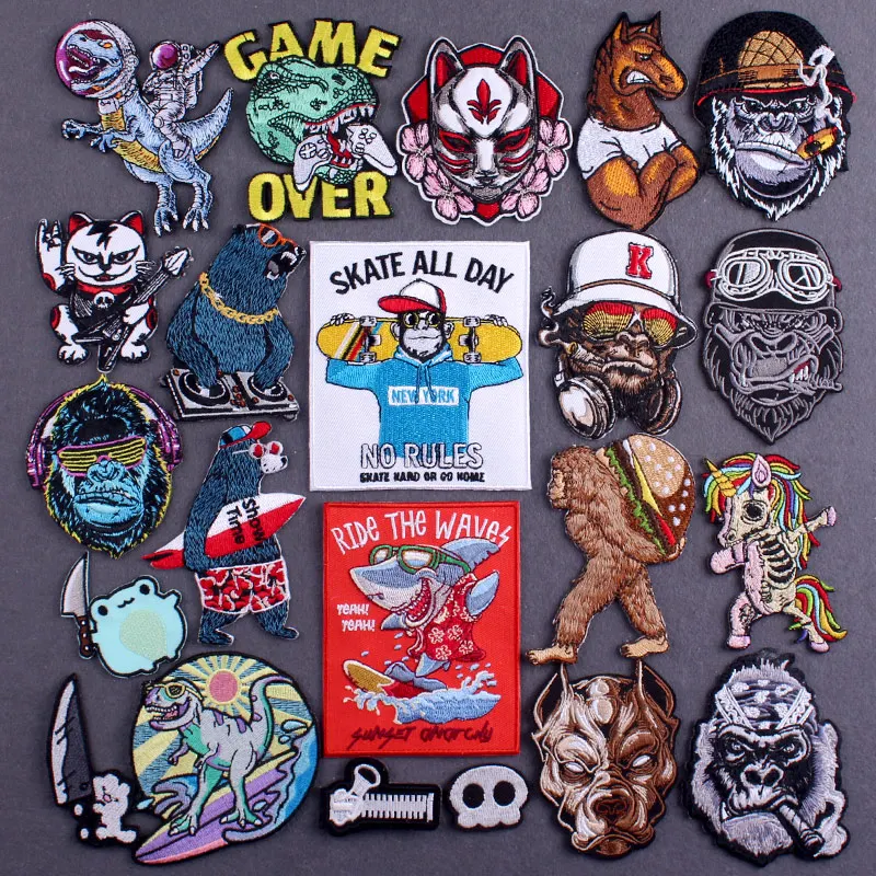 

Hippie Animal Clothing thermoadhesive patches On Clothes DIY Gorilla Stripes Iron On Embroidered patches For Clothing Stickers