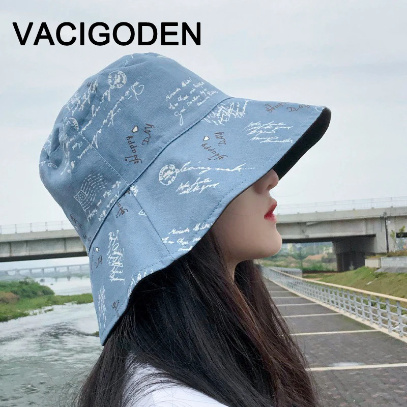 

Женская модная Панама VACIGODEN, двусторонняя шляпа с надписью и принтом, вельветовые шапки для улицы, шапки для рыбаков