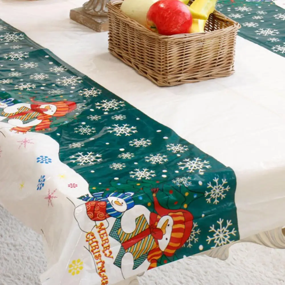

110x180cm Waterproof Santa Snowman Tablecloth Christmas Decoration Dinner Table Cover Decor
