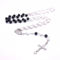 three style religious cross pendant rosary necklace round beads black white christianity acrylic choker jewelry for unisex