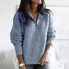Модный женский осенний однотонный Свободный вязаный свитер на молнии с длинным рукавом, размера плюс