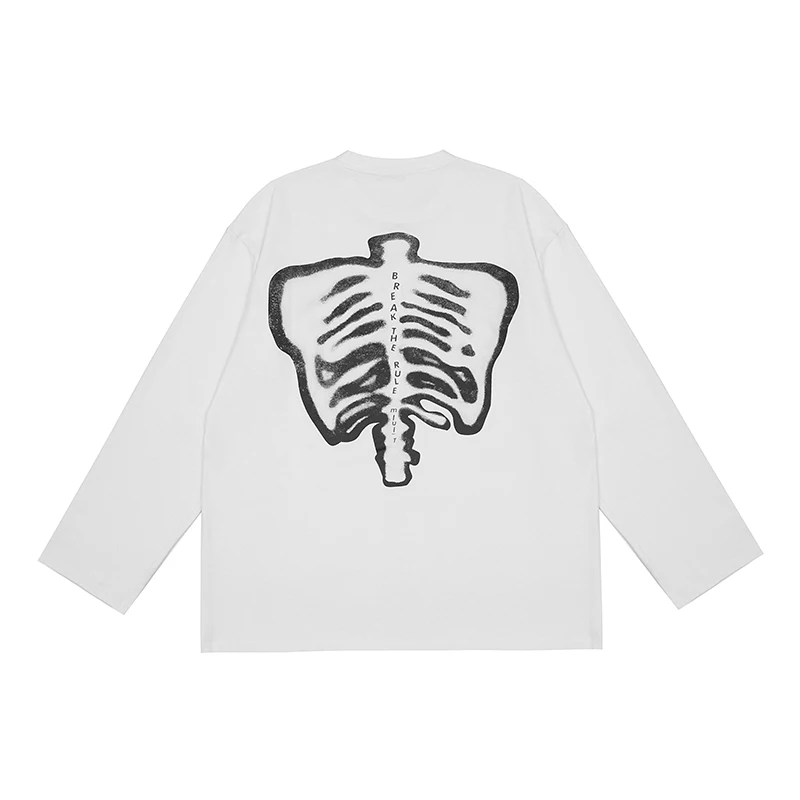 

Skull Print Letter Long Sleeve Casual T-shirt Mens High Street Oversize Cotton Summer T Shirt Harajuku Baggy Hip Hop Tees