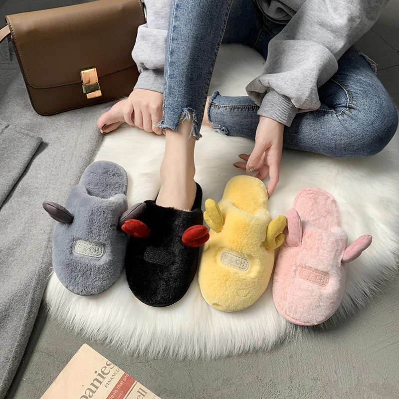 Милые Нескользящие зимние женские тапочки с животными удобные домашние теплые