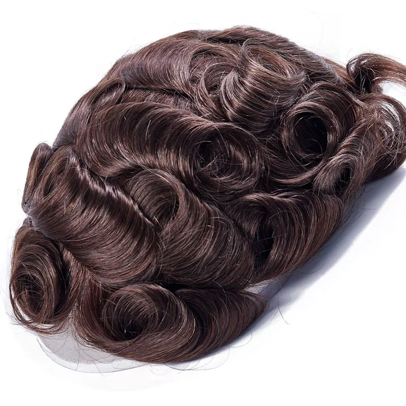 

QHP Men Toupee Human Hair Replacement Systems Indian Hairpieces Men's Wig Full Lace base Breathable Q6 Men's Capillary Prothesis