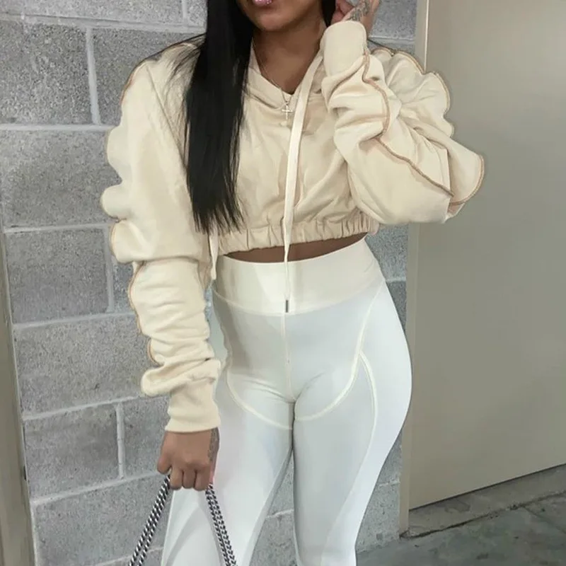 

Female Fashion Outfits hoodies sweatshirts vintage Hoodie Women Autumn Long Sleeve Casual Streetwear Drawstring Slim Crop Top