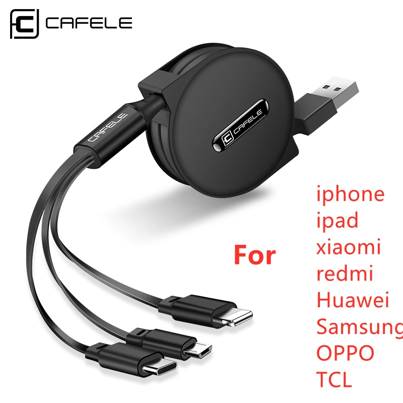Cafele 3 в 1 Micro USB кабель для iPhone ipad type c зарядный Портативный Выдвижной телефона Xiaomi