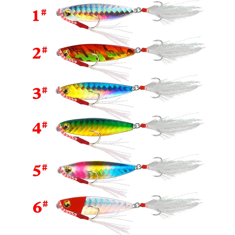 

1pcs Iron Spoon Lures Minnow 10g/20g/30g Lures For Fishing With Feathers Sinking Artificial Bait Slice Wobblers Dropshipping