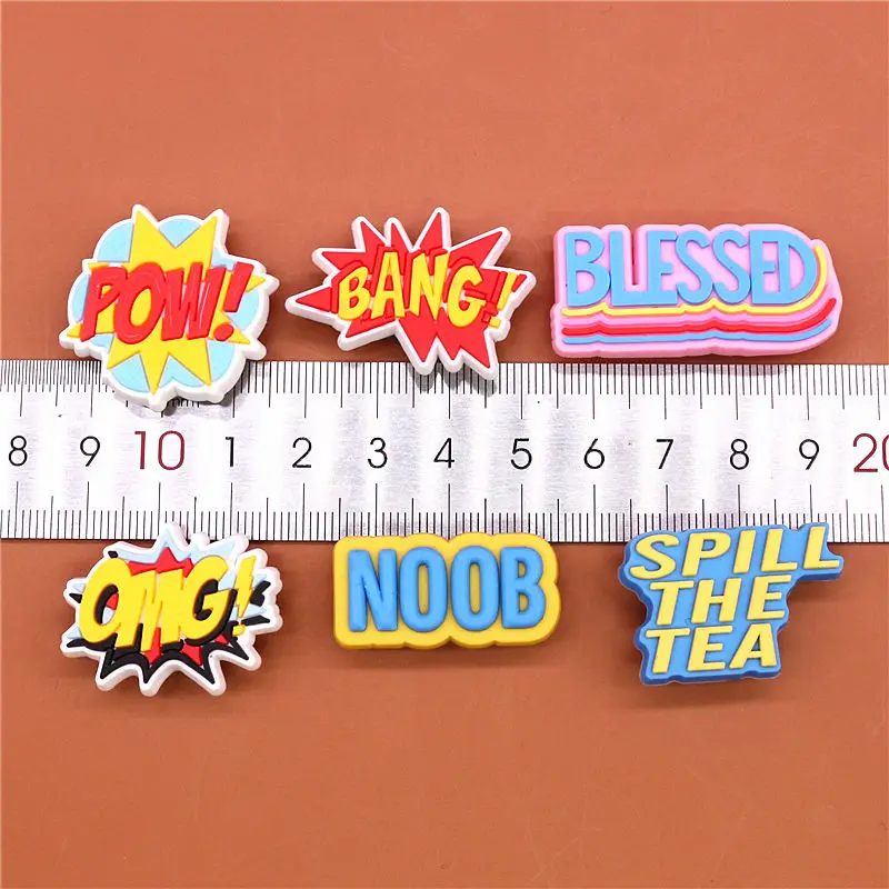 Free Shipping Crock Charms Accessories Custom Cute Cartoon PVC Shoe Croc Buttons Sandals Charm Decoration BANG OMG POW NOOB U215