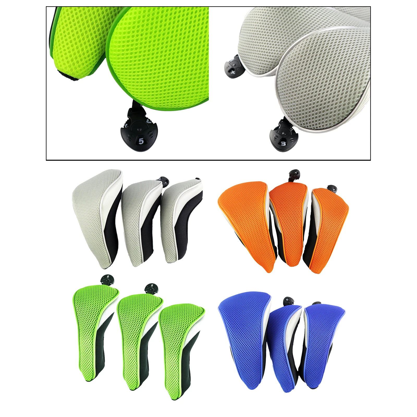 

3Pcs Golf Club Head Covers 1 3 5 Golfing Headcovers for Fairway Woods Putter