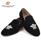 Черные бархатные Тапочки Piergitar с многоцветной вышивкой крест ручной работы, мужские классические Лоферы для свадьбы и вечерние