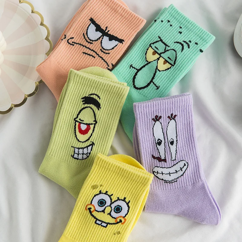

Kawaii Sponge Anime Figure Bobs Plush Socks Cute Sponge Krabs Patrick Star Plankton Soft Stuffed Socks Children Kids Gift