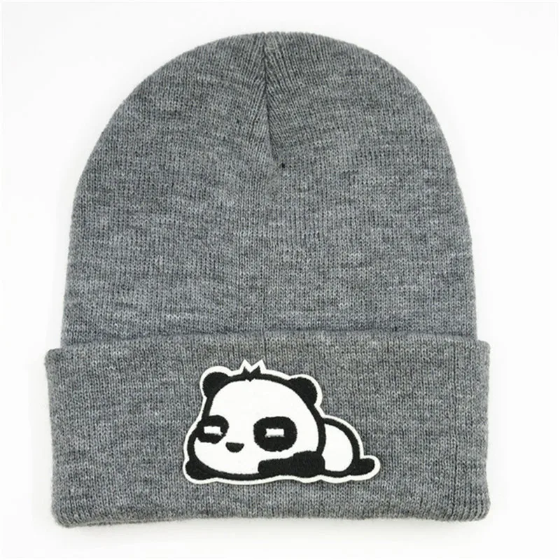Хлопковая плотная вязаная шапка с вышивкой панды и животных зимняя теплая