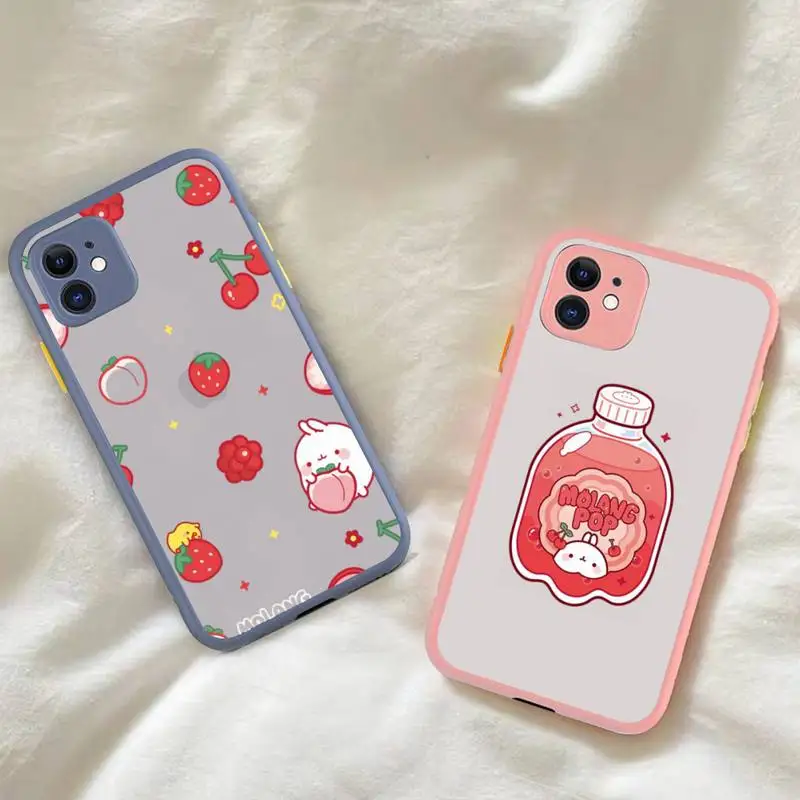 

Kawaii Molang Cartoon Anime Rabbit Phone Case for iPhone X XR XS 7 8 Plus 11 12 pro MAX Translucent Matte Shockproof Case