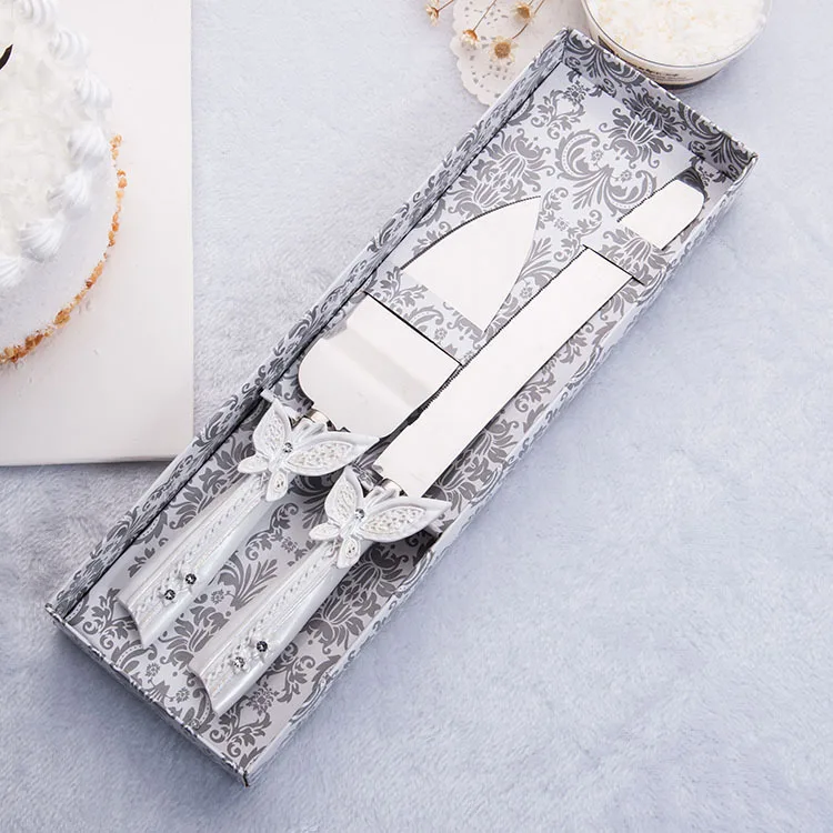 

Butterfly resin stainless steel cake knife shovel wedding gift set wedding props Amazon quick sale