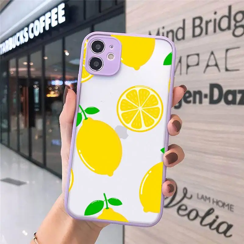 

Fashion Cute Cartoon Fruit Lemon Phone Cases Matte transparent For Purple iPhone 12 Mini 11 Pro XR XS Max 7 8 Plus X Back Cover
