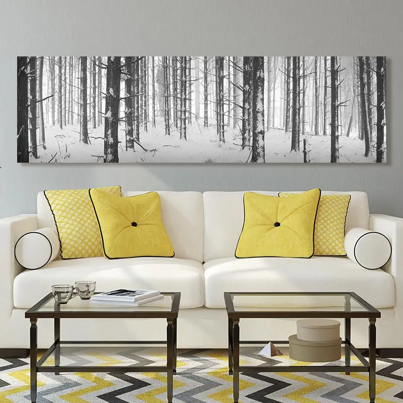 Conisi Настенная картина с длинным пейзажем на холсте постер заснеженным лесом