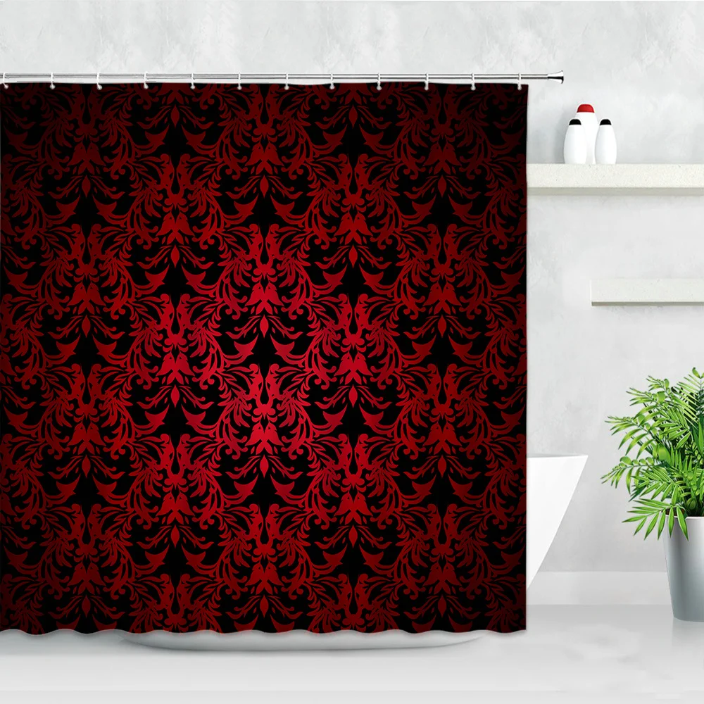 black damask baroque shower curtains 3d vintage art abstract flower waterproof polyester fabric bathroom decor bath curtain set free global shipping