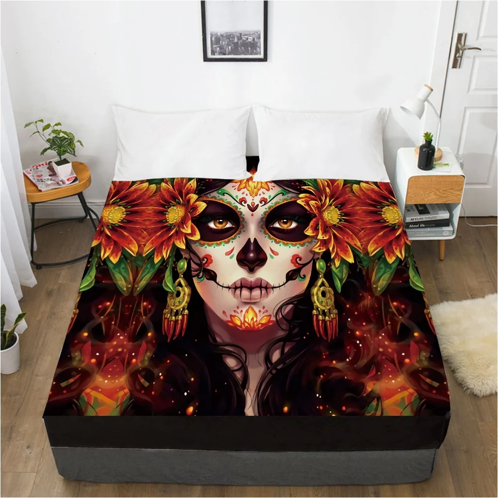 

3D Bed Sheets On Elastic Band Bed,1 PCS Fitted Sheet 160x200/200X200,Mattress Cover.Bedsheet Bedding,Bed Linen Red Skull Madam