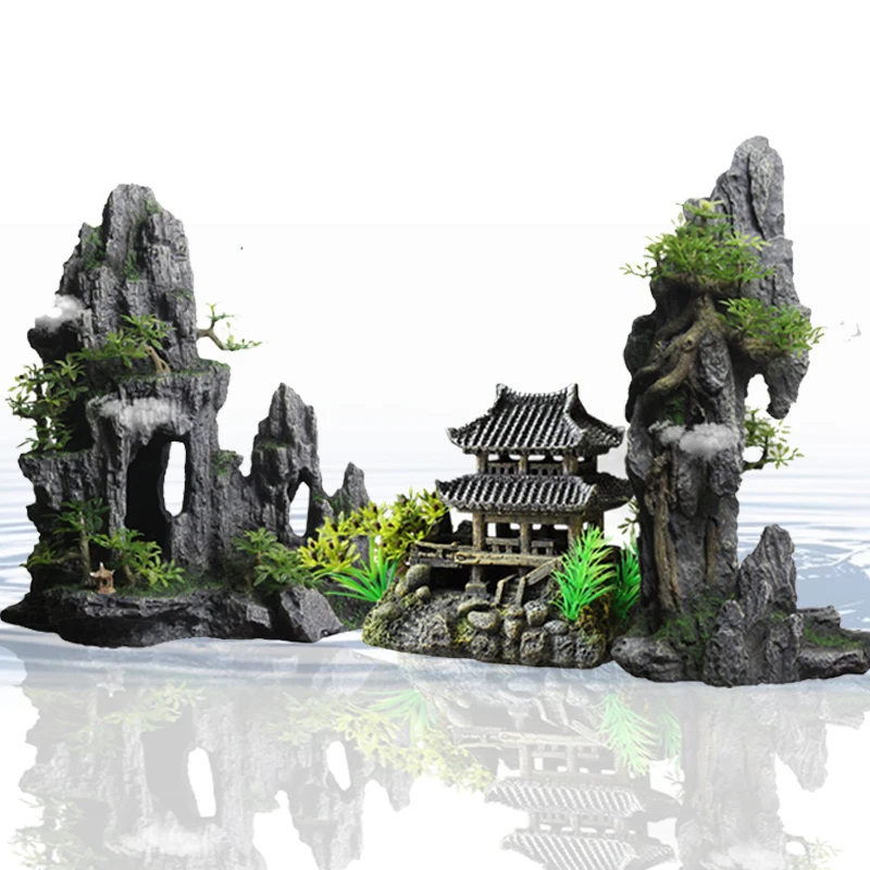 

Fish tank landscaping resin rockery aquarium decoration set simulation water plant rockery accessories package