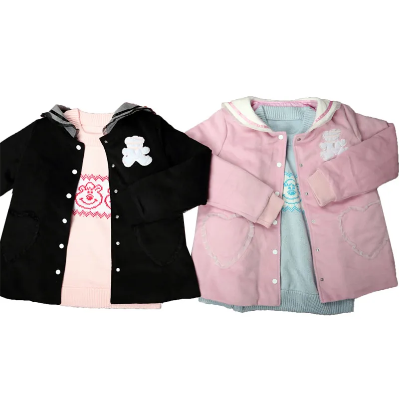 Милый Японский Женский свитшот зимнее пальто с карманами в виде медведя