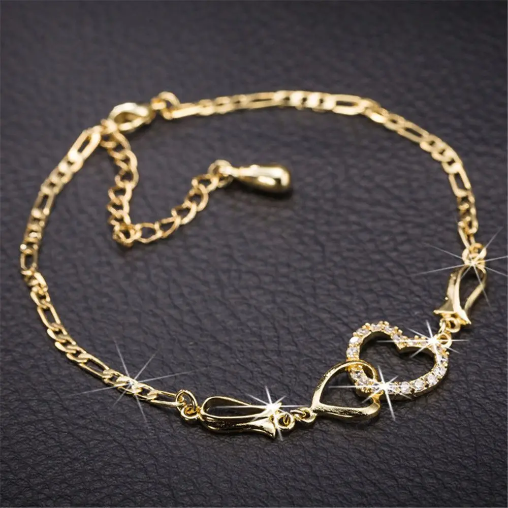 

Alloy Rhinestone Jewelry Gift Love Heart Pendant Chain Bracelet For Women|Girls