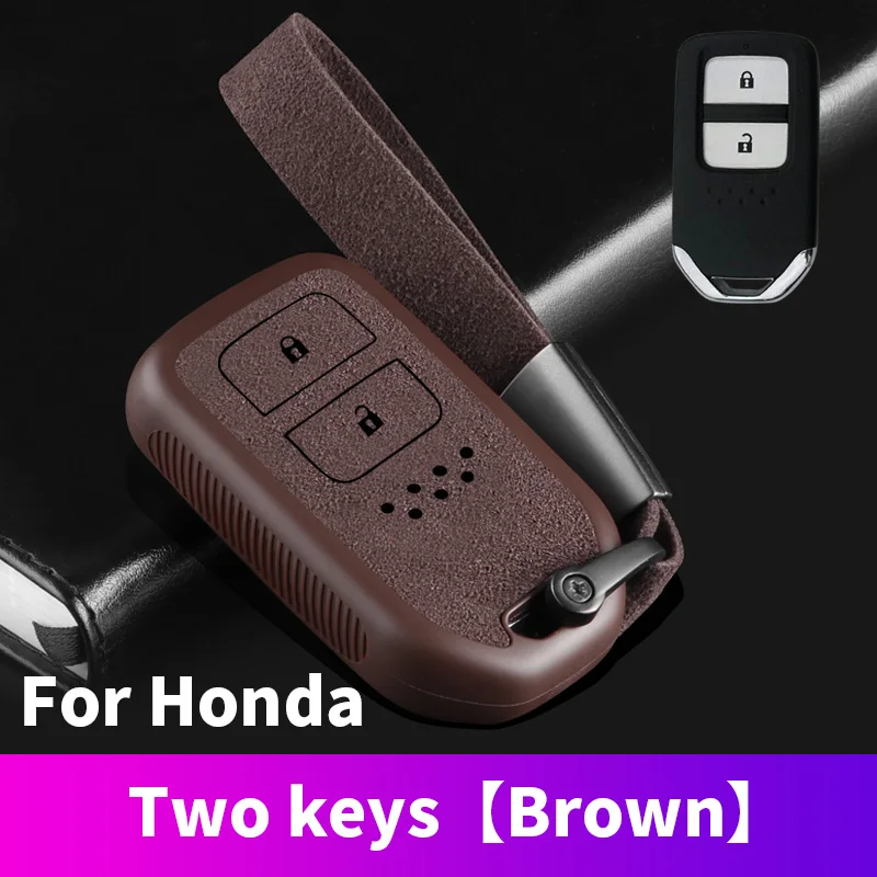 Чехол для ключей с дистанционным управлением для Honda 19CRV Pilot Accord Civic Fit HR-V - Название цвета: 2 buttons-brown