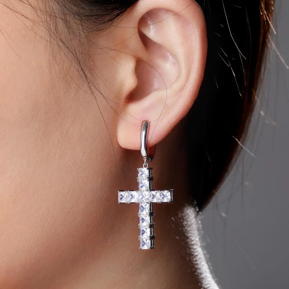 GUCY Iced циркон крест АНХ Серьги Золото Серебро Цвет Микро с инкрустацией aaa Bling CZ камень серьги для мужчин женщин хип хоп ювелирные изделия