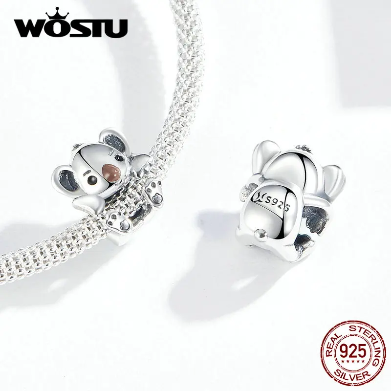 WOSTU S925 Детские Бусы коала Подвески подходят браслет Горячая Мода Настоящее 925 пробы Серебряный кулон подарок CQC1304