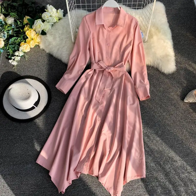 Женское однобортное платье Neploe однотонное с отложным воротником и коротким