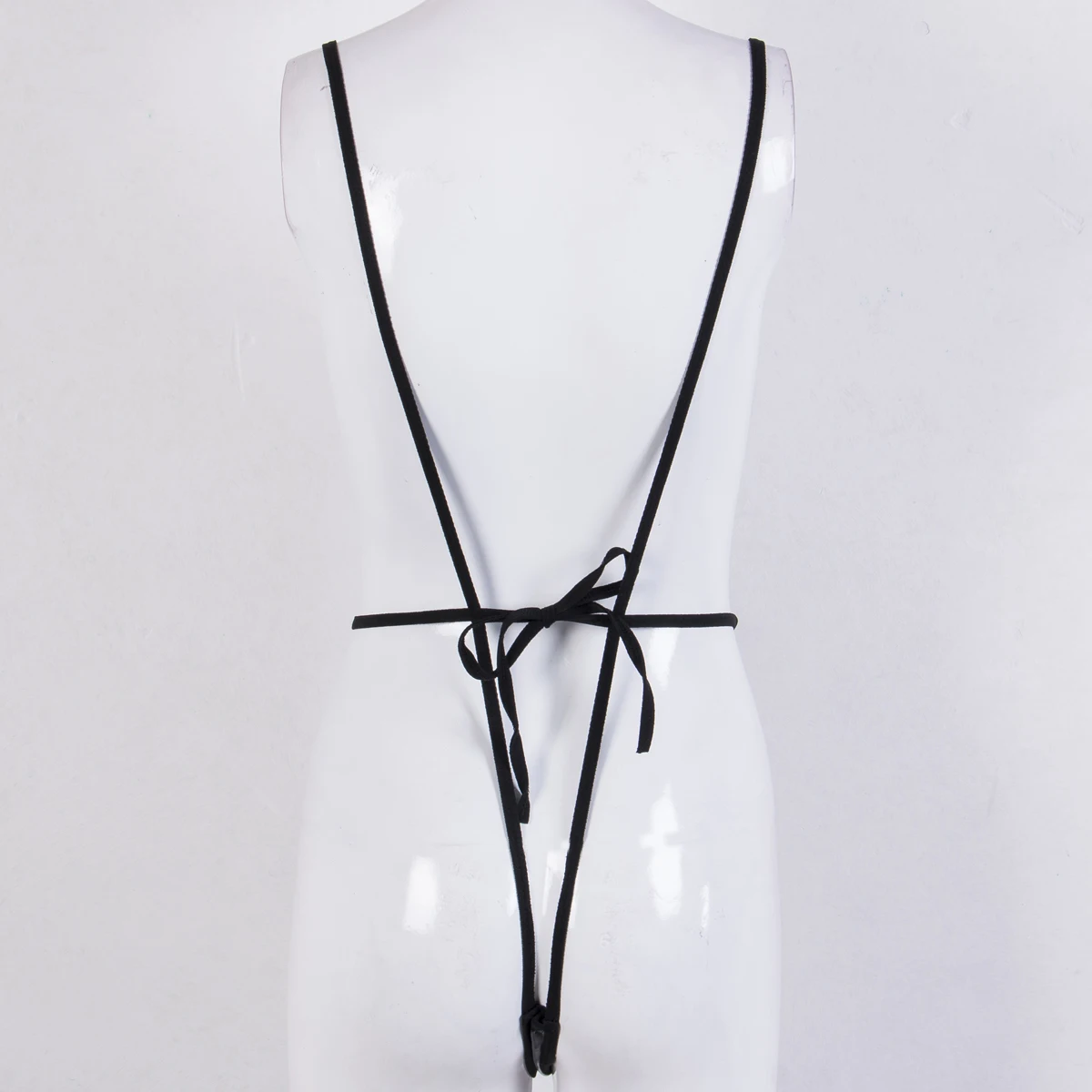 Сексуальный женский черный слитный купальник из искусственной кожи с глубоким V