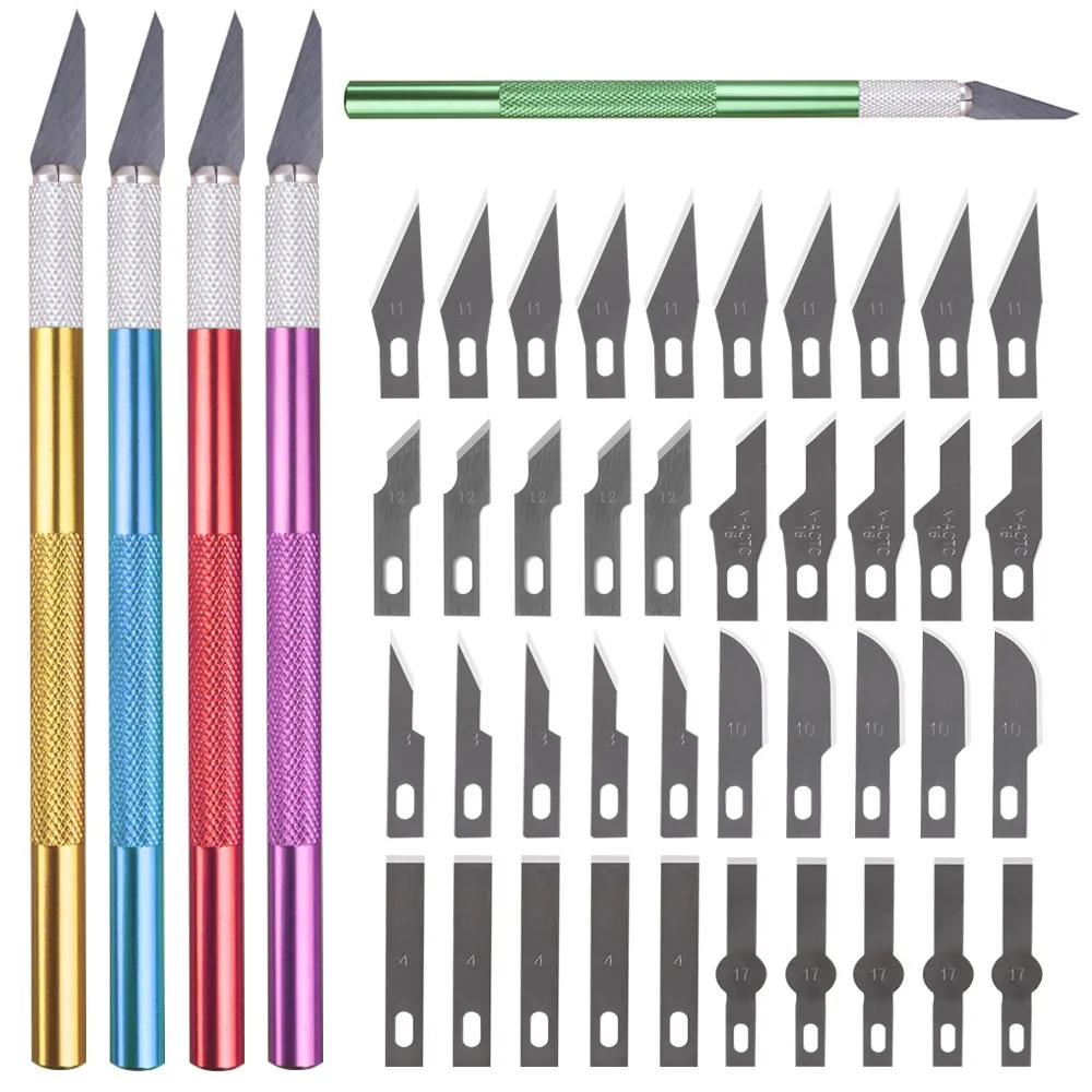 

1set Non-Slip Metal Scalpel Carving Kni-fe Set Cutter Engraving Craft Knives+ 40pcs Blades Phone PCB DIY Repair Hand Tools