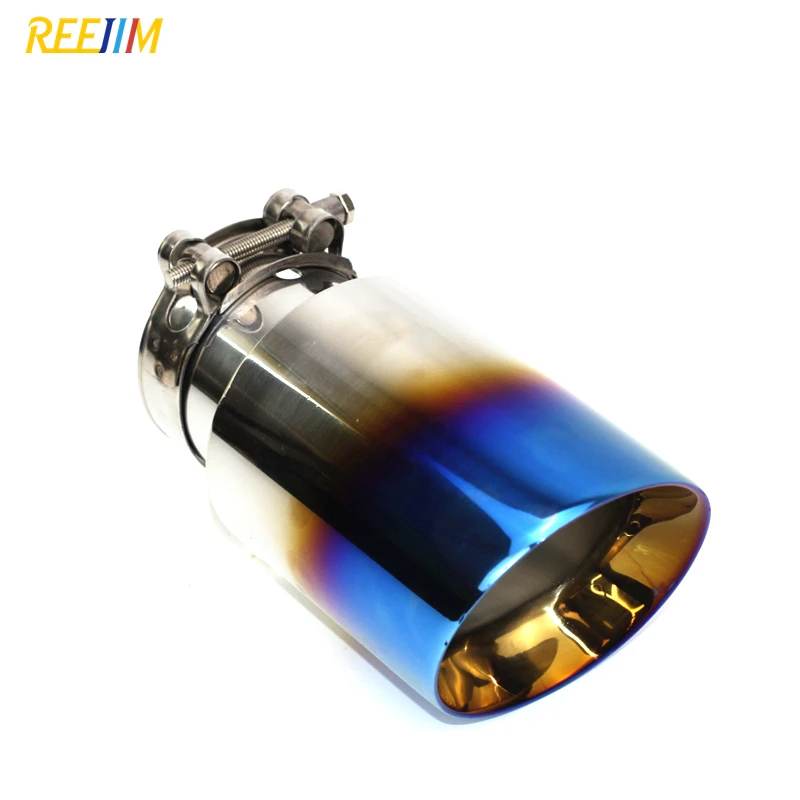 

Reejim 63*89*170 63*102*165 Slanted Cut Outlet Blue Burnt Slanted Stainless Steel Universal Car Muffler Tip Car Exhaust Tip